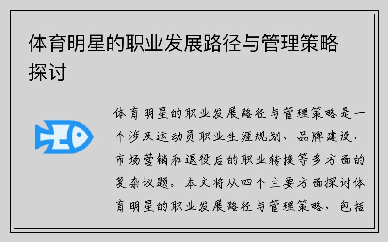 体育明星的职业发展路径与管理策略探讨