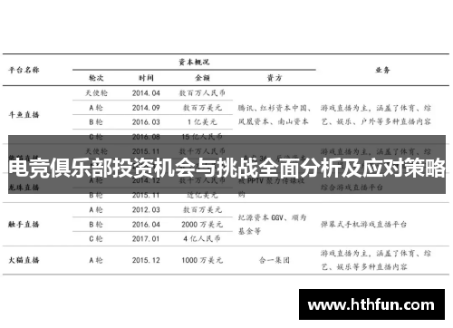 电竞俱乐部投资机会与挑战全面分析及应对策略